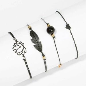 🖤 NWOT Beautiful 4 piece bracelets lotus &feather